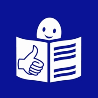 Logo ETR - osoba czytająca książkę oraz dłoń z kciukiem skierowanym w górę.